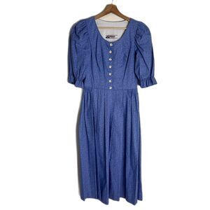 Vtg Alphorn Dress Womens Medium Floral Button Front Puff Sleeve Germany 80s